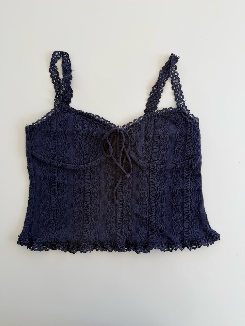 Edikted Cami Top Women’s S Navy Blue Lacey Adjustable Straps Sweetheart Neckline